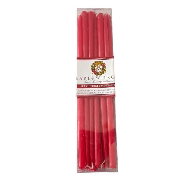 30 Mini Taper Candles Red Christmas Holiday Skinny EARL & WILSON Dripless NEW. - Picture 9 of 14